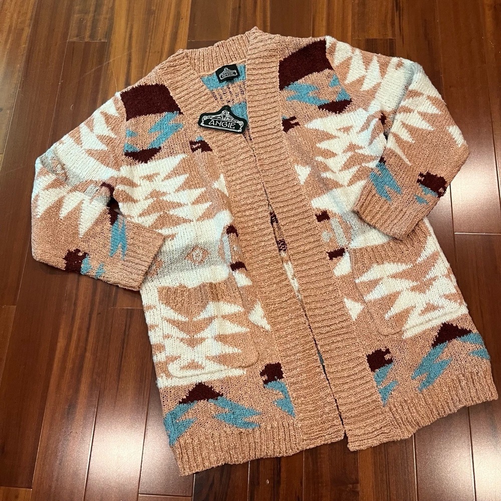 Angie Aztec Print Sweater Knit Cardigan Long‎ Boho Western New NWT Size Large